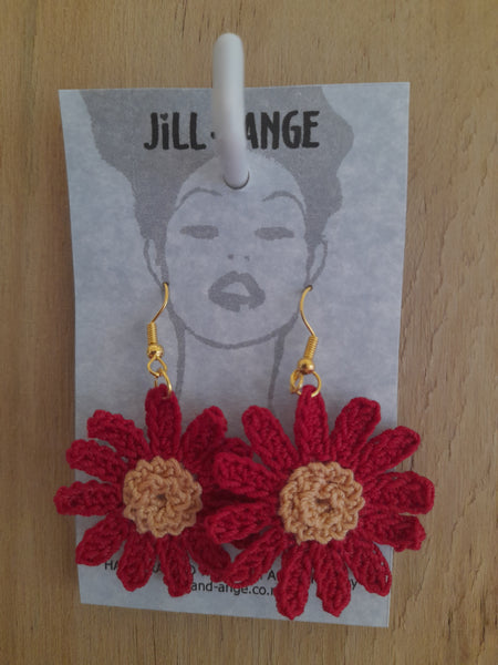 Whero Red Cosmos Crochet Earrings