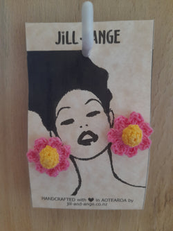 Bright Pink 'Forget Me Not' Crochet Stud Earrings