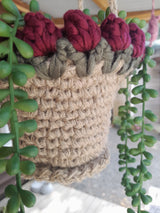 Hanging jute pot (claret rosebud)