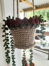 Hanging jute pot (claret rosebud)