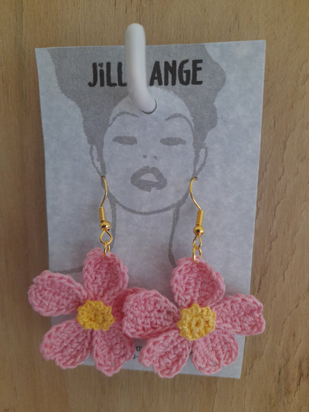 Pink Polyanthus Crochet Earrings