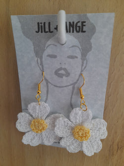 White Polyanthus Crochet Earrings