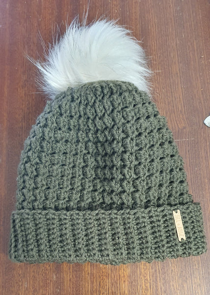 Beanie - Olive -  Wool Popcorn - Adult size